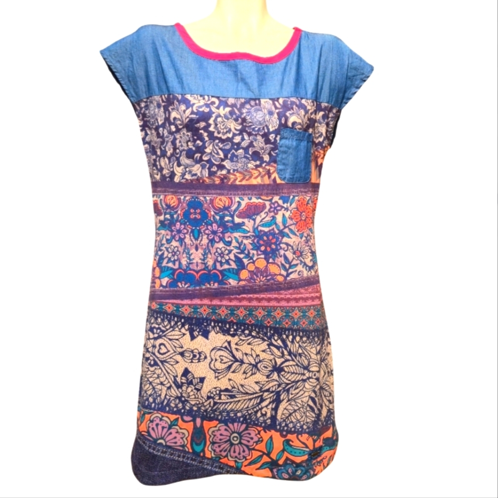 SMASH! Multimedia Boho Dreamy Midi Dress Lightweight Denim Stretch US Small